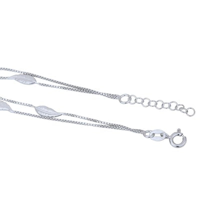 Vanbelle Genuine Sterling Silver Jewelry - Rhodium Plated with 925 Stamp - Designer Leaf Anklet - Elegant handcrafted Double layered Chain Bracelet for Women - 6.5" long + 1" extender
