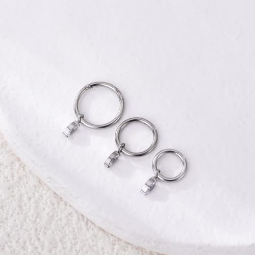 Ourania 16G Gold Stainless Steel Zircon Dangle Huggie Hoop Rook Piercing Helix Hoop Earring Tragus Hoop Cartilage Piercing for Women - color: Eyes Silver 2PCS, size: 1.2*6mm 2pcs