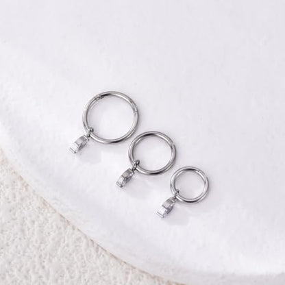 Ourania 16G Gold Stainless Steel Zircon Dangle Huggie Hoop Rook Piercing Helix Hoop Earring Tragus Hoop Cartilage Piercing for Women - color: Eyes Silver 2PCS, size: 1.2*6mm 2pcs