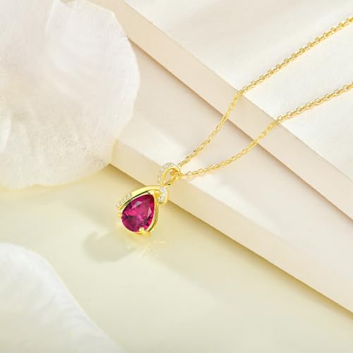 Infinity Birthstone Necklace for Women, Gold Plated Teardrop Cubic Zirconia Pendant, Created Gemstone Twist Necklace for Birthday, Her, Mom, Friend - color: Ruby-red-Jul.