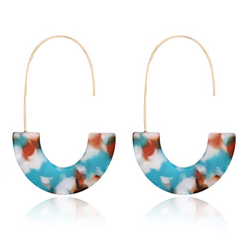 Acrylic Earrings Statement Tortoise Hoop Earrings Resin Wire Drop Dangle Earrings Fashion Jewelry For Women - color: Bule