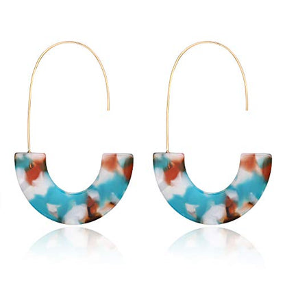 Acrylic Earrings Statement Tortoise Hoop Earrings Resin Wire Drop Dangle Earrings Fashion Jewelry For Women - color: Bule