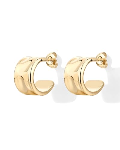 PAVOI Waterproof Hoop Earrings for Women, 14K Gold Plated Chunky Earrings | Statement Huggie Hoops - Stainless Steel Dome, Square, Twisted Earrings Bold Jewelry - color: Yellow Gold