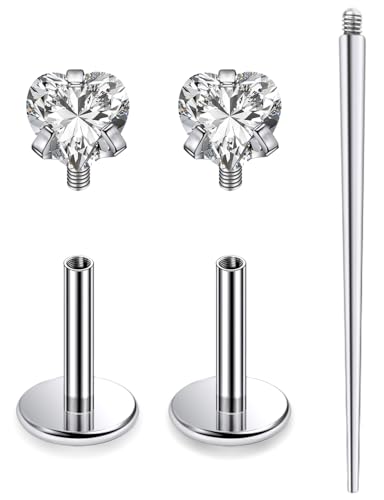 20G 18G 16G Astm F136 Titanium Internal Thread Flat Back Earrings Nose Studs Tragus Helix Conch Cartilage Lobe Earrings Medusa Labret Snake Bite Monroe Lip Ring Piercing Jewelry For Women Men - color: Clear, size: 18G-6MM Bar-CZ 3MM