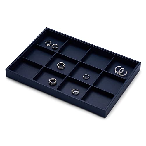 Oirlv Stackable Premium Leather Jewelry Trays 12 Grid Jewelry Drawer Organizer Trays Bracelet Earrings Watches Showcase Display Organizer | 12 Divided Compartments,Stackable Storage,Drawer-Friendly Design,Watch and Bracelet Organization,13.8×9.5Inch - col