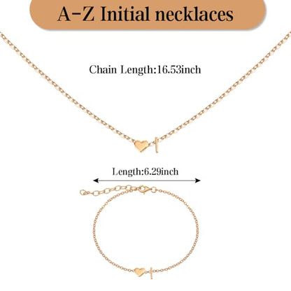 Gold Bracelets For Women Heart Initial Letter Pendant Necklace and Bracelet Set Personalized Jewelry Sets for Women Birthday Gifts for Mom Her Daughter Initial Necklace 14K Silver Plated - style: Gold-I