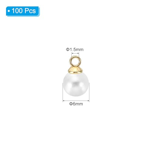 PATIKIL Pearl Charm, 100pcs Pearl Beads Faux Pearl Pendant Charm DIY for Jewelry Making Bracelets Earrings Necklace Crafts - color: Golden White, size: 6mm
