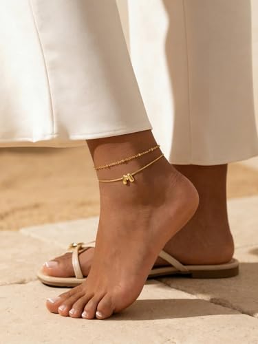ChainsProMax Initial Ankle Bracelets for Women, Waterproof Anklets Bracelet Adjustable Summer Beach Women Foot Jewelry, Stainless Steel/Gold Plated-Send Gift Box/Letter A-Z - color: Gold Plated-A