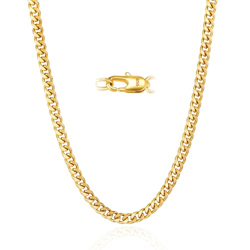 3/5mm 14k Gold Plated Chain for Men and Women or 925 Sterling Silver Necklace chain, Cuban Link & Figaro Chains, Accessories Jewelry Gift for Men Boyfriend 18-24Inch - color: 5mm_Gold_Guban Chain, size: 24inch(61cm)