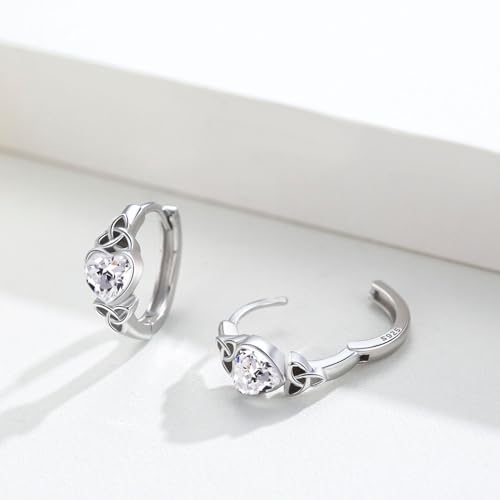 Celtic Knot Earrings Heart Hoops S925 Sterling Silver Irish Earrings Cartilage Hoop Earrings Small Hoop Earrings for Women - style: 0964F