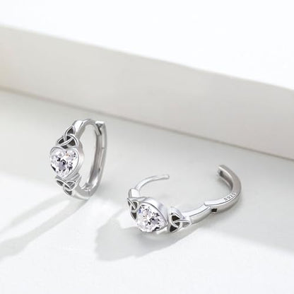 Celtic Knot Earrings Heart Hoops S925 Sterling Silver Irish Earrings Cartilage Hoop Earrings Small Hoop Earrings for Women - style: 0964F