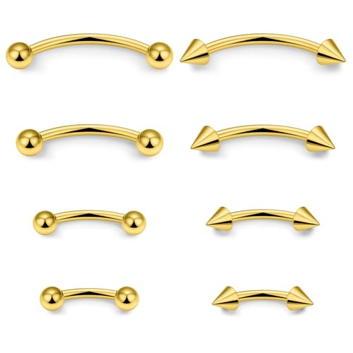 Lcolyoli 14G Snake Eyes Piercing Jewelry Tongue Curved Barbell Surgical Steel Small Belly Button Ring Eyebrow Piercing Jewelry Vertical Labret Lip Jewelry for Women Men Bar Length 8mm 10mm 12mm 14mm - color: goldtone,14g