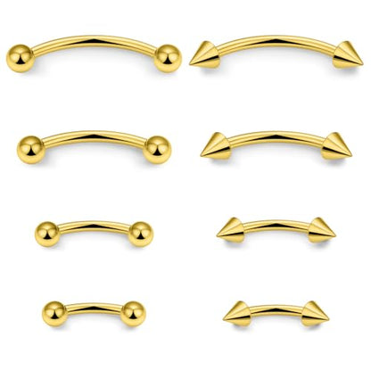 Lcolyoli 14G Snake Eyes Piercing Jewelry Tongue Curved Barbell Surgical Steel Small Belly Button Ring Eyebrow Piercing Jewelry Vertical Labret Lip Jewelry for Women Men Bar Length 8mm 10mm 12mm 14mm - color: goldtone,14g