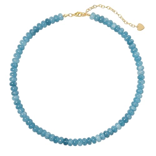 Beaded Necklace for Women,Natural Gemstone Necklace for Women,Colorful Bead Choker Necklace Handmade Surfer Beach Necklace Trendy Jewelry Gift for Women - style: Blue Chalcedony