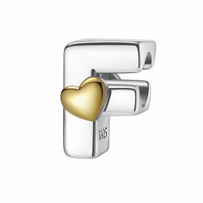 A~Z Alphabet Charm Letter Beads 925 Sterling Silver with Heart-shaped 5A Cubic Zircon Stones fits Pandora European Bracelets Necklace Jewelry Gift for Women - style: F Letter Charms