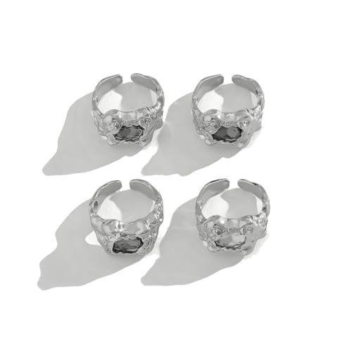 Chunky Knuckle Rings Set for Women Gold Irregular Chunky Ring Set Adjustable Open Knuckle Stacking Rings Dainty Crystal Rings Set Gold Silver Liquid Irregular Ring Set Y2k Statement Ring Unique Ring Jewelry - color: Silver