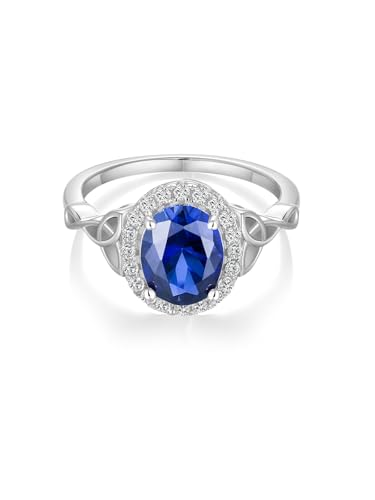 2-3 Carat Oval Engagement Ring 925 Silver Celtic Knot Birthstone Rings for Women Hypoallergenic Amehtyst/Aquamarine/Emerald/Ruby/Sapphire Cocktail Rings Jewelry Size 6-10 - color: B. Sapphire