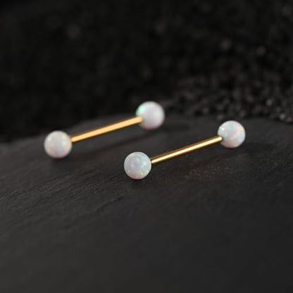 Opal Nipple Rings G23 Titanium Nipple Jewelry for Women Bridge Rings | 14G Nipple Piercings,Internally Threaded Nipple Barbells,1 Pair Tongue Rings,Nipple Bars,Straight Barbells 12mm-18mm - color: Styele2:White Opal,Gold, size: 14G+5/8"(16mm)