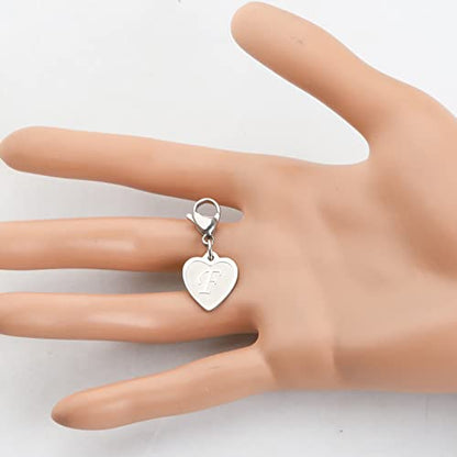 FAADBUK Initial Letter A-Z Alphabet Heart Charms for Jewelry Bracelet Keychain Necklace Initial Stainless steel Clasp Clip on Charm - color: intial F