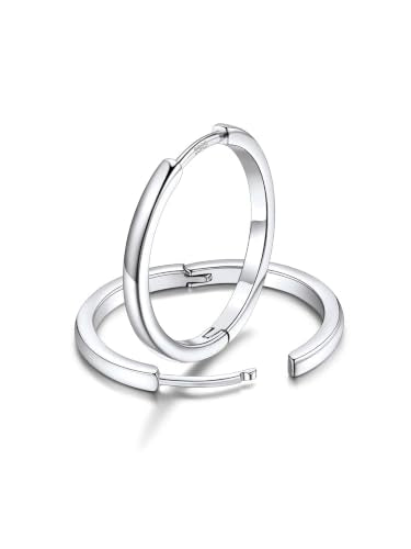 FaithHeart 925 Sterling Silver Post Huggie Hoop Earrings for Women 8-20mm | Silver/Black/Gold/Rose Gold Small Hoop Earrings, Hypoallergenic Lightweight Cartilage Huggie Earrings, Gift Box - color: Silver, size: 18mm