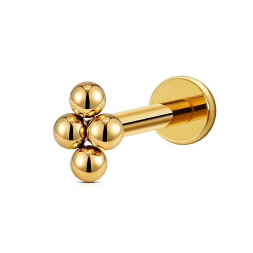 1PC ASTM F136 Titanium Mini Threadless Flat Back Stud 18G 6mm 8mm for Conch Helix Flat Tragus Labret - color: Diamond Cluster - Gold