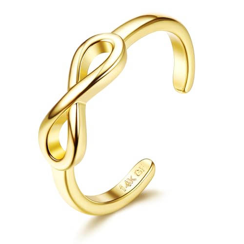 FASACCO 14k Gold Fillled Toe Rings for Women Non Tarnish, Dainty Hug CZ Band Toe Rings Gold Adjustable Open Toe Ring Summer Beach Foot Jewelry for Women - style: Infinite