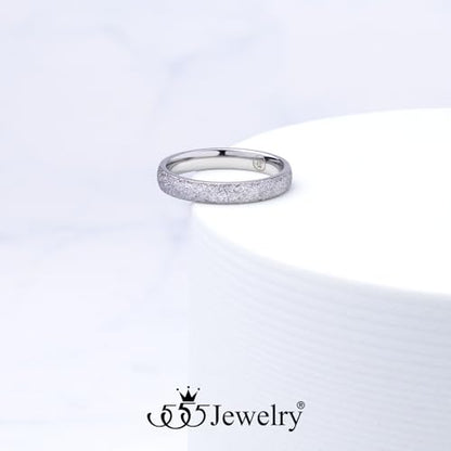 555Jewelry 4mm Sandblast Stainless Steel CZ Wedding Band Ring for Women & Men - color: Silver Style 2