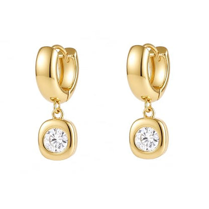 SHERLOVE Chunky Statement Gold Dangle Earrings Women Bezel Cubic Zirconia | 14K Gold Plated Huggie Hoop Drop,Dainty Trendy Elegant Fancy Formal,Hypoallergenic Lightweight Non tarnish,Statement Jewelry - color: Chunky Dangle Round Gold