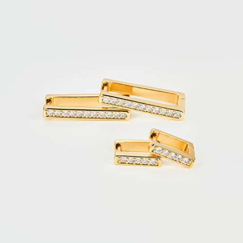 2 Pairs 14K Gold Plated Minimalist Hoop Earrings Small Dainty Geometric Square and Rectangle Huggies Hoops for Girls Women Gift, gold, silver and black - color: Gold-CZ