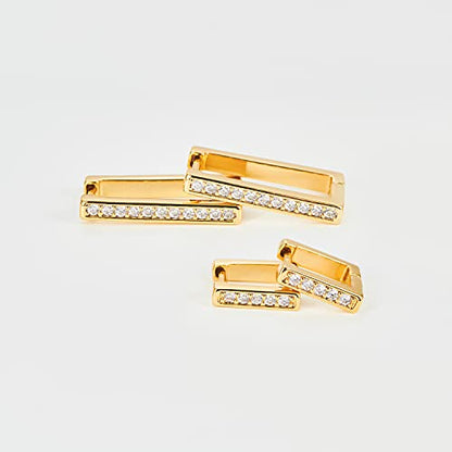 2 Pairs 14K Gold Plated Minimalist Hoop Earrings Small Dainty Geometric Square and Rectangle Huggies Hoops for Girls Women Gift, gold, silver and black - color: Gold-CZ