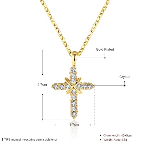 Gold Plated Pendant Necklaces for Women Cubic Zirconia Accent 18 Inch Adjustable Chain Hypoallergenic Gift for Wife Mom Birthday Valentines Day - style: CZ cross