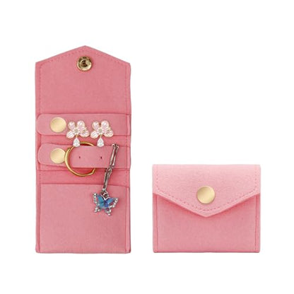 Mini Travel Jewelry Roll Bag with Buckle, Portable Foldable Travel Jewelry Case, Microfiber Small Jewelry Bags for Rings, Earrings, Necklaces (Pink) - color: Pink