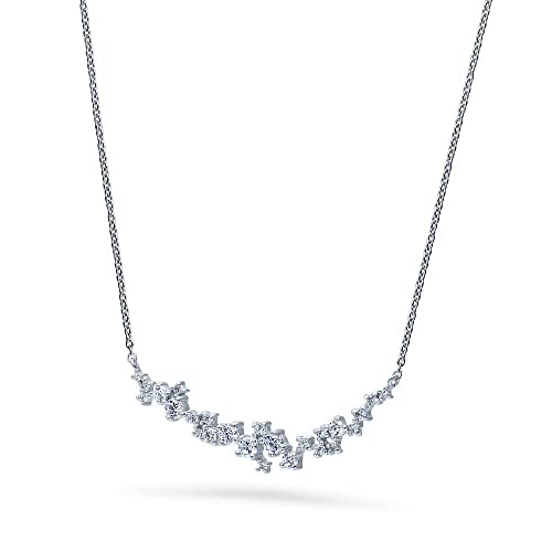 BERRICLE Sterling Silver CZ Cubic Zirconia Pendant Necklace for Women - Cluster, Graduated, Solitaire, Bar, Bubble, East-West Designs - style: Starburst Cascade