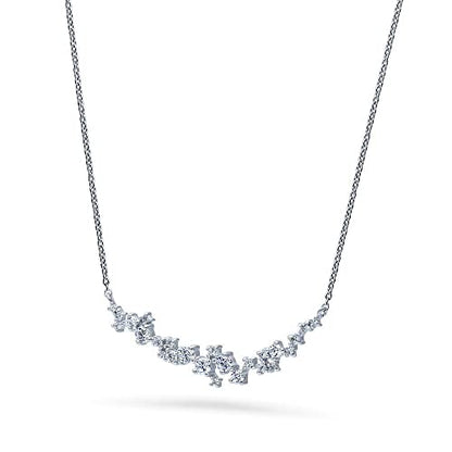BERRICLE Sterling Silver CZ Cubic Zirconia Pendant Necklace for Women - Cluster, Graduated, Solitaire, Bar, Bubble, East-West Designs - style: Starburst Cascade