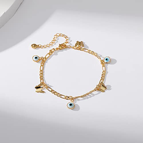 Dainty Gold Bracelets for Women, 18 Gold Plated Adjustable Evil Eye/Butterfly/Beaded/Pearl/Heart/Turquoise Handmade Bracelet for Women - style: Evil Eye and Butterfly