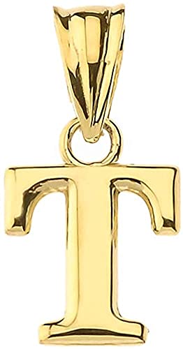 10K Yellow Gold Fine Mini Dangling Initial A-Z Charm 1/2" Pendant - Choice of Initial Letter - style: Letter T Initial Charm