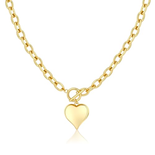 Dainty Heart Necklace for Women, 14k Gold Plated/Rose Gold/Silver Tiny Cute Heart Pendant Necklace Minimalist Choker CZ Necklace Jewelry Gifts for Women - style: Chunky Heart-gd