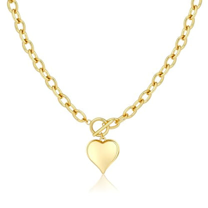 Dainty Heart Necklace for Women, 14k Gold Plated/Rose Gold/Silver Tiny Cute Heart Pendant Necklace Minimalist Choker CZ Necklace Jewelry Gifts for Women - style: Chunky Heart-gd