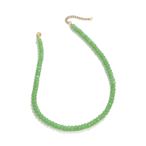 Gemstone Beaded Necklace for Women Colorful Natural Stone Freshwater Pearl Surfer Beach Rainbow Necklace Jewelry Gift - color: Green
