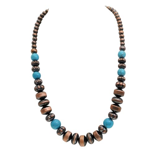 Multi strand Navajo Pearl Necklace Layer Navajo Pearls Western Jewelry for Women Boho Vintage Choker Turquoise Necklaces - color: navajo bronze beads