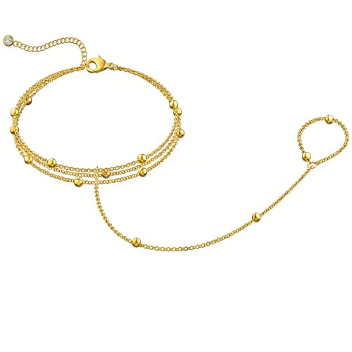 Evil Eye, Heart, Cross-Gold Ring Bracelet Hand Chain Layered Finger Bracelets for Women Delicate Link Chain Jewelry - style: 3 layered satellite chain bracelet-gold