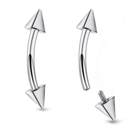 Ruifan 20g 18g 16g 14g 12g 8g 6g 4g 2g Rook Piercing Jewelry Titanium Internally Threaded Curved Barbell Eyebrow PA Tragus Helix Conch Lobe Earrings Lip Rings Body Piercing Jewelry For Women Men - size: 16G - 12mm Spike