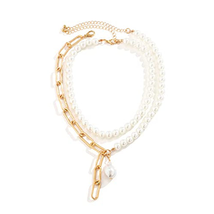 Pearl Choker Necklace for Women Faux Pearl Layered Necklace Big Chunky Pearl Fashion Jewelry Gift for Summer