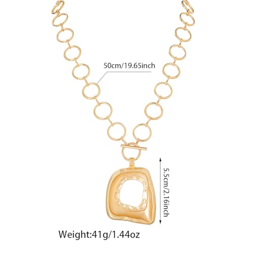 Sora Tuki Gold Chunky Necklace for Women Trendy Big Silver Statement Necklace Large Heart Hollow Square Necklaces Bold Thick Chain OT Toggle Necklaces Boho Chunky Jewelry - color: Style 2 - Gold-Square