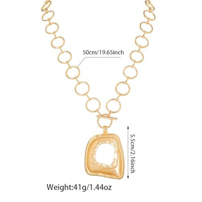 Sora Tuki Gold Chunky Necklace for Women Trendy Big Silver Statement Necklace Large Heart Hollow Square Necklaces Bold Thick Chain OT Toggle Necklaces Boho Chunky Jewelry - color: Style 2 - Gold-Square