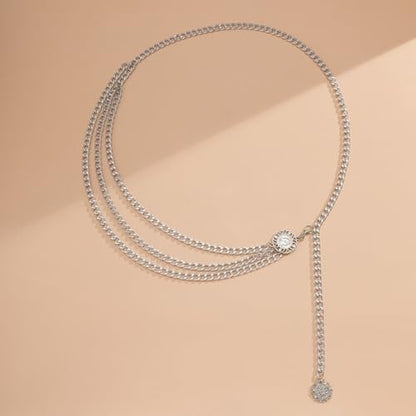 Women's Gold Plated Tassel Waist Chain - Adjustable Body Chain Belt for Summer & Fall, Elegant & Sexy Jewelry Accessory - color: Silver