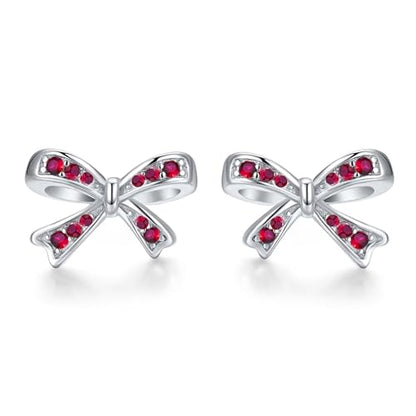 925 Sterling Silver Birthstone Bow Stud Earrings for Girls Women Bow Jewelry Birthday Gifts for Teens Kids Girls Bowknot Stud Earrings - color: 07.July