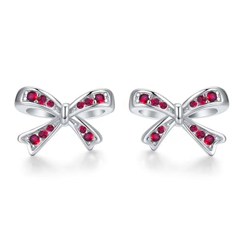 925 Sterling Silver Birthstone Bow Stud Earrings for Girls Women Bow Jewelry Birthday Gifts for Teens Kids Girls Bowknot Stud Earrings - color: 07.July