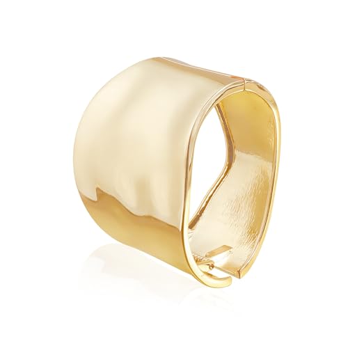 Gold Bangle Bracelet for Women | 14K Gold Plated Chunky Bracelet | Hinged Open Trendy Wide Bracelet for Women - color: gold1