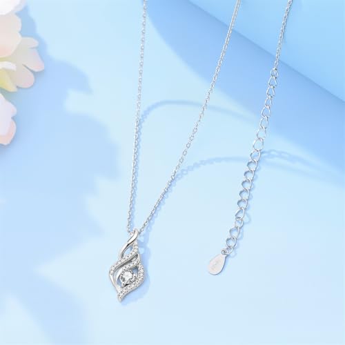 925 Sterling Silver Dainty Necklaces for Women Pendant Jewelry Gift for Her | Hypoallergenic Ocean Animal Love Cherry Blossom Jewelry, Ideal Valentine Birthday Christmas Graduation Gift for Wife Mom - color: Swirl Diamond Accent